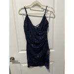 Lulus  Wondrous Sparkle Navy Blue Floral Sequin Bodycon Mini Dress Size Medium NW Photo 2