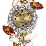Crystal Rhinestone Topaz Floral Fashion Bracelet Watch Gold Photo 2