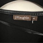 J. McLaughlin Black Open Front Cardigan Faux Leather Trim Sweater Coat M Photo 2