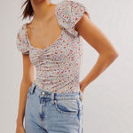 Free People Floral Puff Sleeve bodyshirt sz L Photo 0