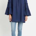 Umgee Off Shoulder Ruffle Bell Sleeve Tunic dress MEDIUM Swiss Dot Blue NWOT Photo 0