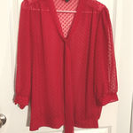 The Limited  Red Swiss Dot Sheer Bow Tie Neck Blouse XL Womens Career Work Blouse Photo 0