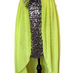 NEW City Studio Neon Yellow Metallic Silver Sequin Hi Lo Bustier Formal Dress Size undefined Photo 2