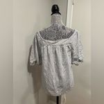 Loft Sz: L Jacquard Puff Sleeve Square Neck Top Linen Blend Cross Repeat Pattern Photo 1
