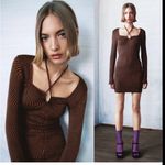 ZARA NWOT  JACQUARD DRESS Long sleeve Bodycon wide neckline drawstring Photo 1
