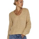 SO NWT  Cable Knit V-Neck Pullover Plush Sweater Camel Tan Sz S Photo 0
