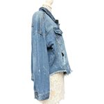 O&O Blue Paint Splatter Cropped Denim Jacket Size Large Casual Denim Jacket Photo 4