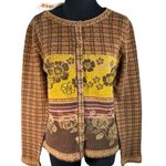 Flavored Tartan wool cardigan Float floral brown lavender red orange yellow tan Size M Photo 0
