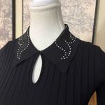 SANDRO PARIS Western Rhinestone Collar Ribbed Polo Shirt Size 1 / Small Black Photo 2