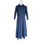 Eshakti  Cotton Poplin Trapunto Waist Midi Shirtdress Womens Large 12 Navy Blue Photo 1