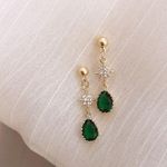 18K Gold Plated Teardrop Shape Green Emerald Dangle Drop Earrings for Women Photo 1