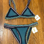 kiini NWT Flor Teal multi Crocheted Swimsuit bikini swim set size L specks Photo 0