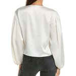frame denim NWT Frame Cropped Volume Sleeve Blouse Button Cream Satin Womens Size Medium Photo 1