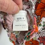 Cropped Boho Lantern Sleeve Floral Print Top w/ Drawstrings & Lace, Small Orange Photo 5