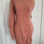 Elliatt  Long Sleeve One Shoulder Knit Mini Dress w/Drawstring Hem Dusty RoseSZ S Photo 0