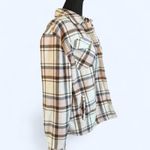 Cream and pink sage plaid flannel fleece lined jacket Size Medium Tan Photo 3