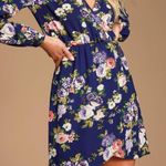 Honey Punch Lulus  That's a Wrap Navy Blue Floral Print Dress Photo 4