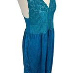 Vanity Fair Vintage  USA Turquoise Blue Lace Full Length Night Dress Gown size L Photo 2