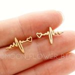Gold Plated Heartbeat Stud Earrings – EKG Heart Line Stainless Steel Jewelry Photo 2