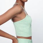 ZARA Gingham Corset Bustier Top M Plaid Hook Spring Summer Blogger Fav Mint Trip Photo 9
