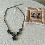 Blue Floral Silver Tone Necklace & Earrings Set Photo 0