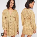 Free People  Size 4 Floral Portobello Mini Dress Tencel Linen Blend Yellow Photo 2