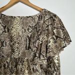 Eva Franco Anthropologie Willow Snake Print Flutter Sleeve Top Size Small Brown Photo 10