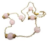 J.Crew  Statement Necklace Long Layering Goldtone Pale Pink Stone Stations Photo 4