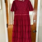 Ivy City Co Dark Red Anastasia Midi Dress Holiday Tulle Sequin Party Flutter XL Photo 1