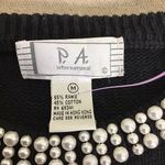 PA International Vintage Women Sweater Med Black Embroidered bedazzled Holiday Photo 5