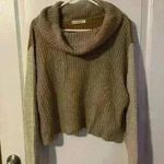 Cowl neck‎ color block cropped sweater Tan Size M Photo 0