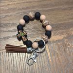 Leopard and Black Beaded Keychain Bracelet Photo 0