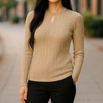 Vintage Metallic Gold BERDORF GOODMAN Keyhole Front Sparkly Sweater ~ Size SMALL Photo 0