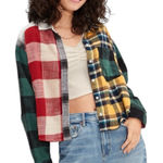 American Eagle AE Cozy Cabin Patchwork Cropped Button Flannel Photo 0