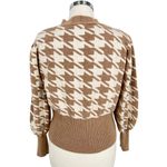 Joie  Houndstooth Cardigan Sweater Balloon Sleeves Beige Ivory Size Medium Photo 3