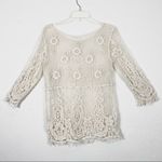Offwhite Floral Crochet Lace 3/4 Sleeve Top with Fringe White Photo 3