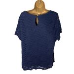 INC International Concepts Floral Lace Blouse Keyhole Back Navy Blue 2X Photo 1