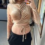 Open Edit : Velvet Keyhole Mock Neck Long Sleeve Crop Top Photo 0