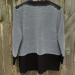 Ming Wang EUC  Open Front Sweater Top Black White Stripe Faux Leather Trim Medium Photo 8