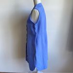 LL Bean 100% Linen Pleated Sleeveless Mini Dress Full Button Down Pockets Blue Size 16P Photo 2