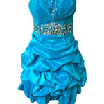 TEAL AQUA BLUE‎ MERMAID RHINESTONE RUCHED STRAPLESS PARTY MINI DRESS LARGE EUC Blue Photo 0