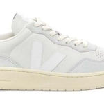 VEJA V-90 Leather and Suede Sneakers in Gravel White Photo 0