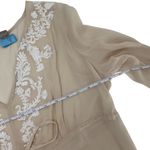 Sheer Beige silk Long Sleeve Embroidered Blouse Tie Waist flowy boho feminine m White Size M Photo 5