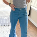 Peach Love California Comfy blue bell bottom fringe flare jeans Photo 0