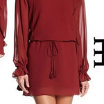 Haute Hippie XS Burgundy V-Neck Mini Dress With Tassel Boho Accents MSRP $695 Photo 0