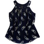 White House | Black Market NWT Skyfall Feather Silk Blend Top Navy Silver Medium Photo 0