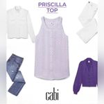 CAbi  Priscilla Top #5905 Women's Size Small White Purple Floral Print Business Photo 2