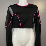 LOVE LOVE LOVE Shirt Womens Medium Black Pink Crop Top Mesh Fishnet Long Sleeve Photo 0