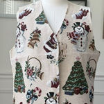 Vintage 90s Northern Traditions Snowman Christmas Tree Tapestry Vest XL Green Photo 0