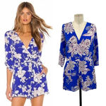 Yumi Kim Liz Silk Romper Tahiti Sunrise Royal Blue Floral Print Size Medium Photo 1